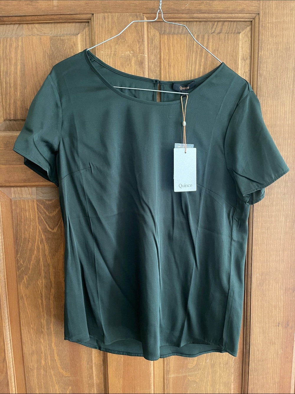 Quince Dark Green Short Sleeve Silk Blouse